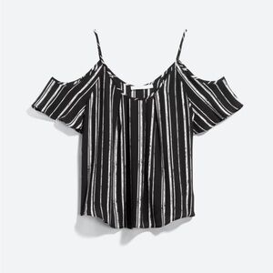 Lush Markey Cold Shoulder Blouse Women’s Size Medium Black and White Stripes